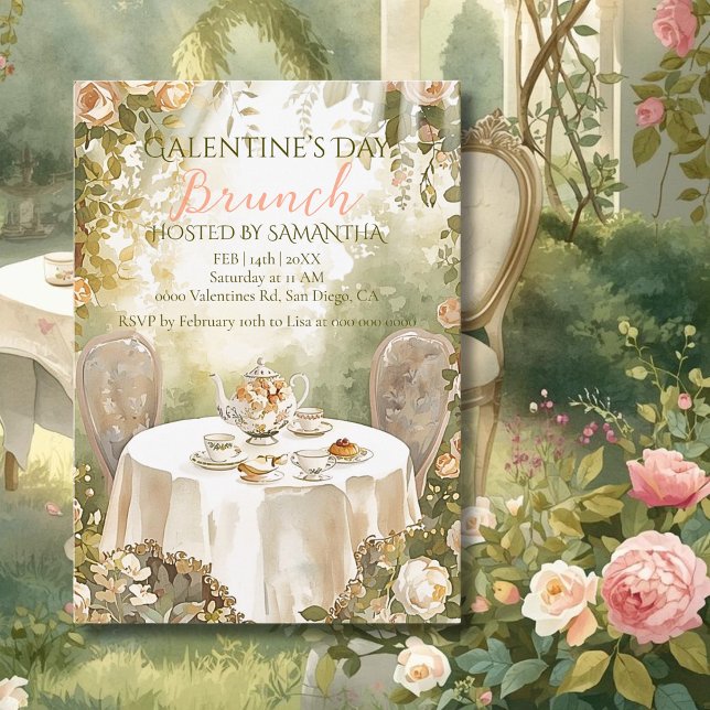 Convite Jantar de Galentine com Chá no Jardim Ensolarado F (Criador carregado)