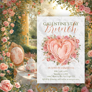 Convite Jantar de Galentine no Jardim Rococó Floral Coraçã