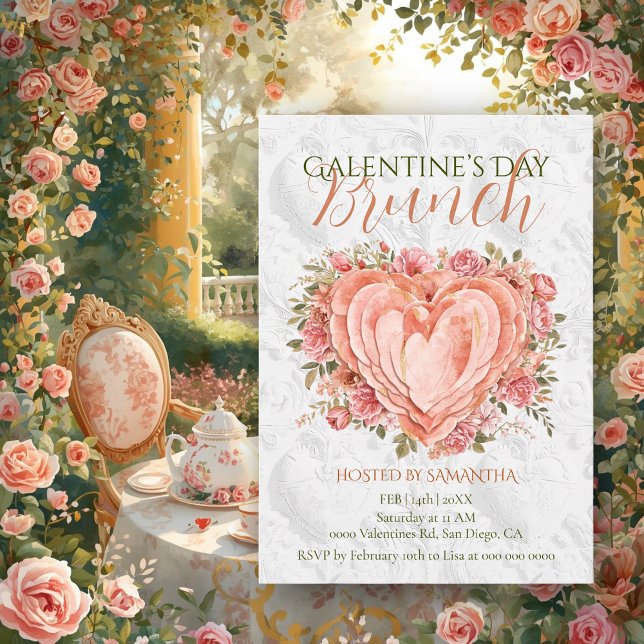 Convite Jantar de Galentine no Jardim Rococó Floral Coraçã (Criador carregado)