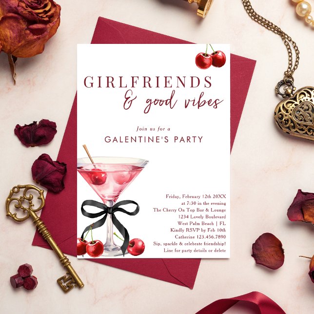 Convite Jantar de Galentines com Martini de Cereja Chic Bo (Criador carregado)