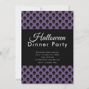 Convite Jantar de Halloween Caveiras Roxas e Pretas