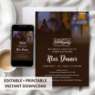 Convite Jantar de Iftar com Lanterna Dourada Elegante do R