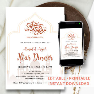 Convite Jantar de Iftar com Silhueta de Mesquita Islâmica