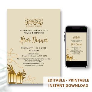 Convite Jantar de Iftar de Lanternas Douradas Tradicionais