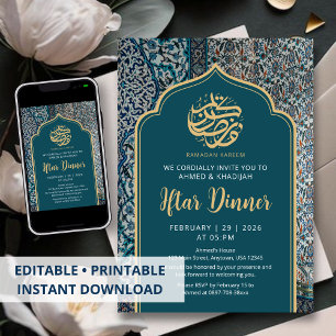 Convite Jantar de Iftar de Mosaico Turco Tradicional no Ra
