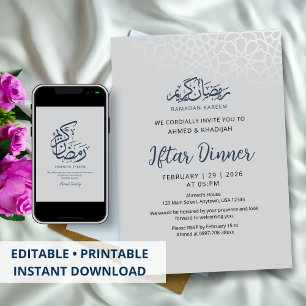 Convite Jantar de Iftar de Ramadão Branco Minimalista Eleg