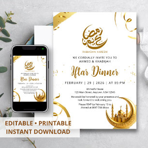 Convite Jantar de Iftar do Crescente Dourado Festivo do Ra