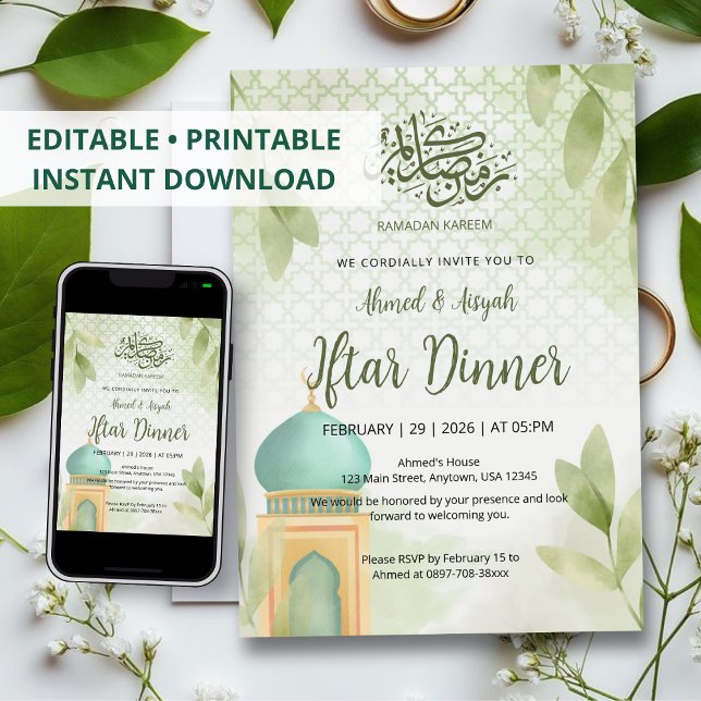 Convite Jantar de Iftar do Ramadan da Mesquita Verde em Aq (Criador carregado)