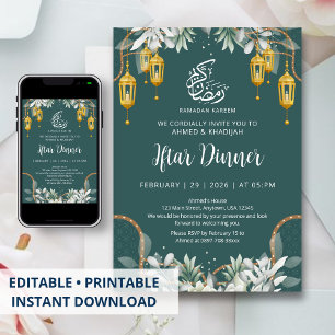 Convite Jantar de Iftar do Ramadão com Padrão Azul Tradici