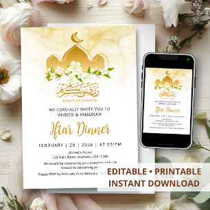 Convite Jantar de Iftar Floral do Ramadan da Mesquita de O
