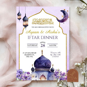 Convite Jantar de Iftar Floral Roxo Islã Eid