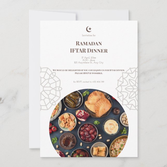 Convite Jantar de Iftar Marrom Branco Ramadan (Frente)