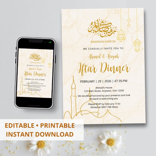 Convite Jantar de Iftar no Ramadan com Mesquita de Ouro em (Criador carregado)