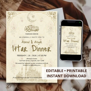 Convite Jantar de Iftar Ramadan Kareem da Mesquita em Ouro