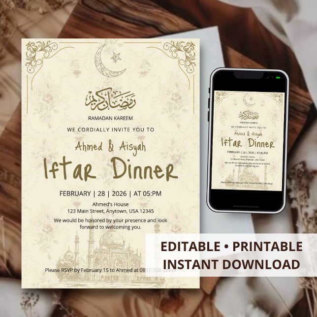 Convite Jantar de Iftar Ramadan Kareem da Mesquita em Ouro (Criador carregado)