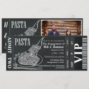 Convite Jantar de Macarrão Noivado Giz Foto Bilhete do Jan