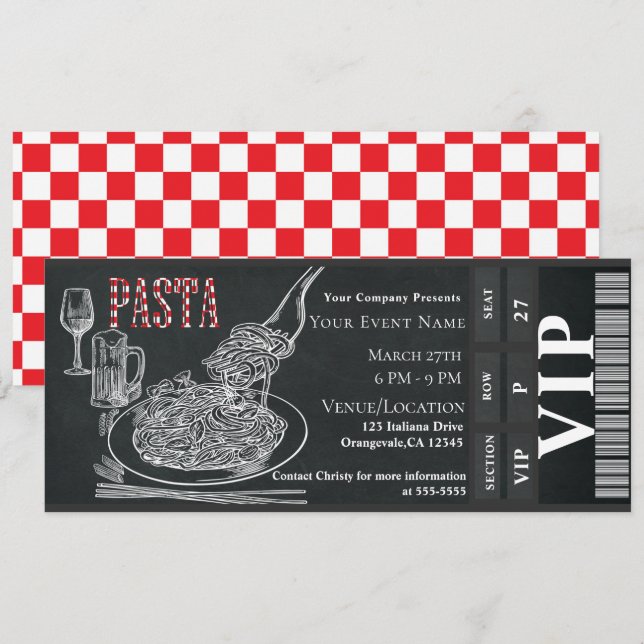 Convite Jantar de Massa e Vinho Ingresso VIP para Jantar c (Frente/Verso)
