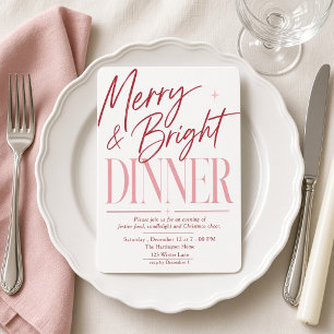 Convite Jantar de Natal Alegre e Brilhante Rosa Borgonha