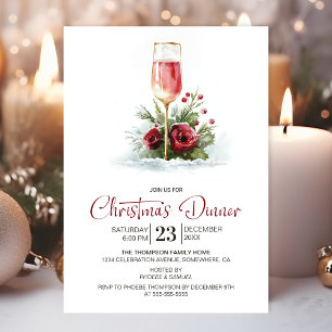 Convite Jantar de Natal com Champanhe Rosa