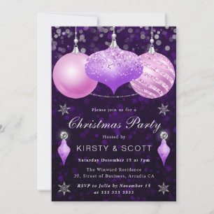 Convite Jantar de Natal com Enfeites Rosa e Roxo