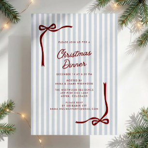 Convite Jantar de Natal com Faixa Azul e Laço Bordeaux