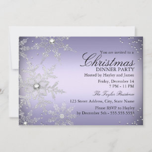 Convite Jantar de Natal com Floco de Neve de Cristal Roxo