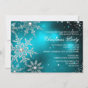 Convite Jantar de Natal com Floco de Neve de Cristal Turqu