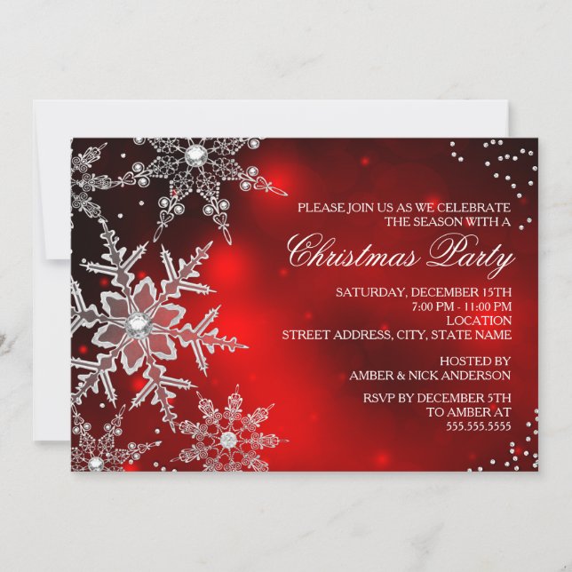 Convite Jantar de Natal com Floco de Neve de Cristal Verme (Frente)