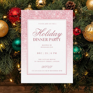 Convite Jantar de Natal com Glitter FAUX Dourado Rosa Form