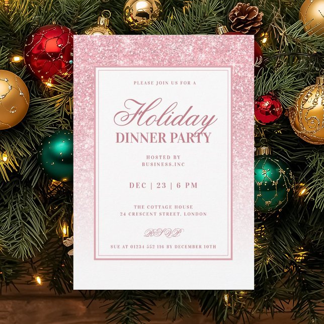Convite Jantar de Natal com Glitter FAUX Dourado Rosa Form (Formal Rose Gold FAUX Glitter Holiday Dinner Invitation)