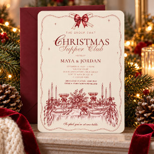 Convite Jantar de Natal com Laço Burgundy Vintage
