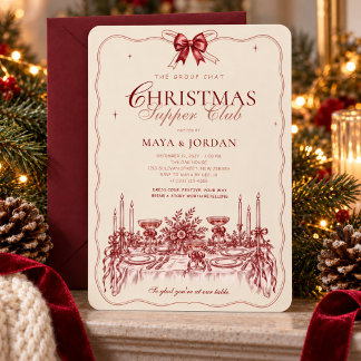 Convite Jantar de Natal com Laço Burgundy Vintage