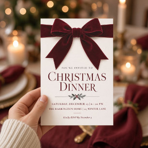 Convite Jantar de Natal com Laço de Veludo Borgonha