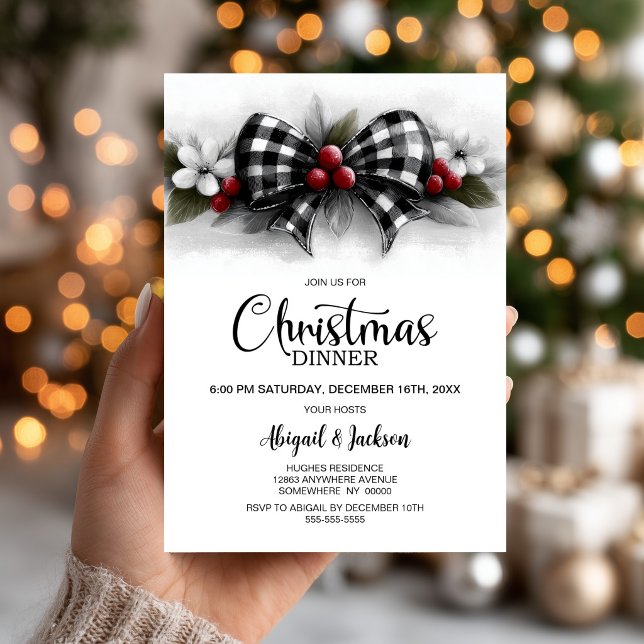 Convite Jantar de Natal com Laço de Xadrez de Búfalo (Criador carregado)