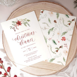 Convite Jantar de Natal com Letra Elegante Aquarela