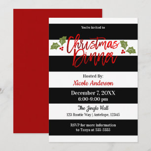 Convite Jantar de Natal com Letra Moderna e Brilho em Pape