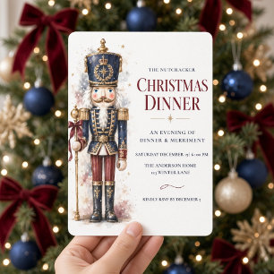 Convite Jantar de Natal com Noz Crackers Navy Dourado