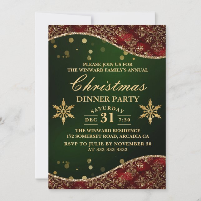 Convite Jantar de Natal com Ondas de Veludo Ornamentadas V (Frente)