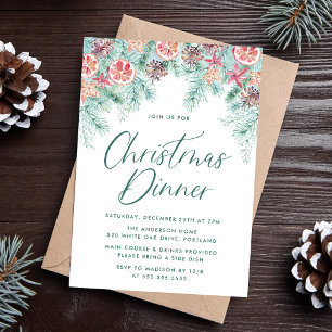 Convite Jantar de Natal com Pinheiro e Frutas cítricas em