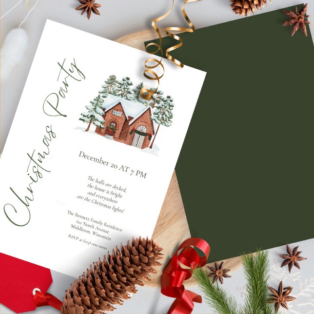 Convite Jantar de Natal com Pinheiro em Aquarela (Criador carregado)