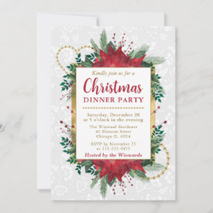 Convite Jantar de Natal com Poinsettia em Aquarela