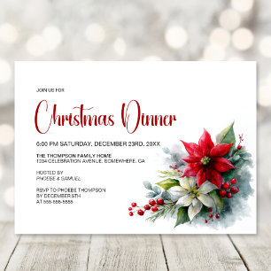 Convite Jantar de Natal com Poinsettia em Aquarela