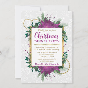 Convite Jantar de Natal com Poinsettia Roxa