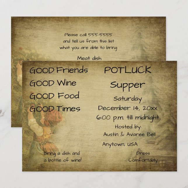 Convite Jantar de Natal com Pratos Compartilhados (Frente/Verso)