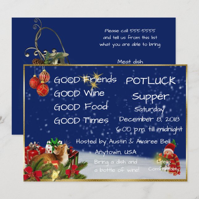 Convite Jantar de Natal com Pratos Compartilhados (Frente/Verso)