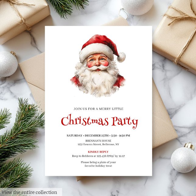 Convite Jantar de Natal com Santa Claus em Aquarela Editáv (Editable Watercolor Santa Claus Holiday Dinner Invite

)