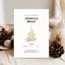 Jantar de Natal da Árvore Desenhada à Mão Dourada