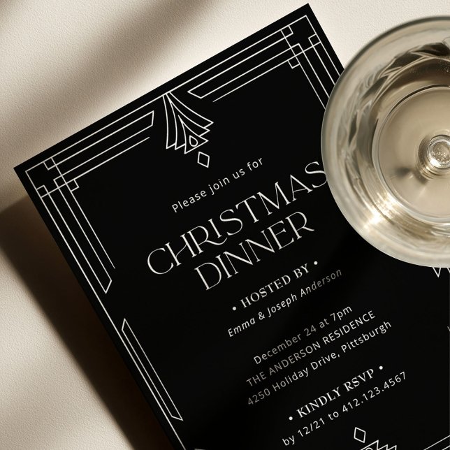 Convite Jantar de Natal Elegante | Feriado Preto (Criador carregado)