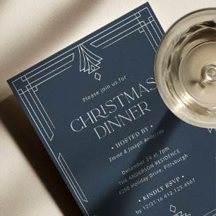 Convite Jantar de Natal Elegante   Férias Azul-Marinho