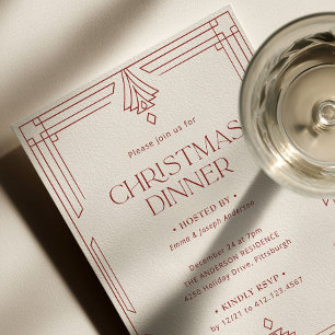 Convite Jantar de Natal Elegante Férias em Marfim e Verm